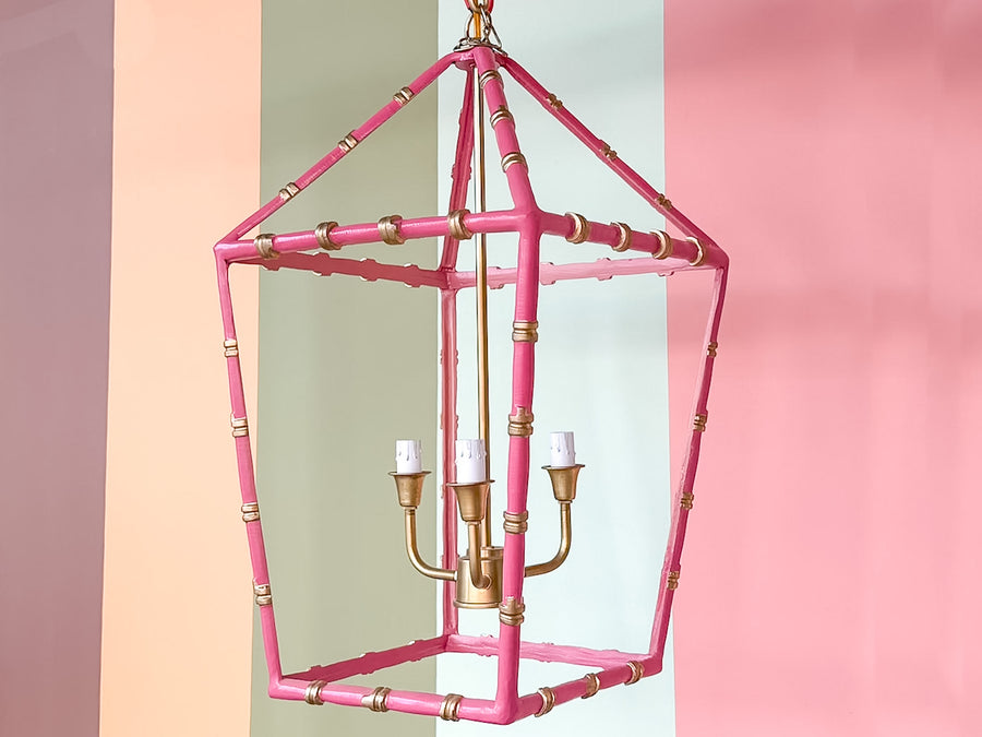 Pretty Pink Faux Bamboo Pagoda Lantern