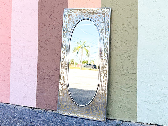 Pressed Metal and Wood Inlay Mirror