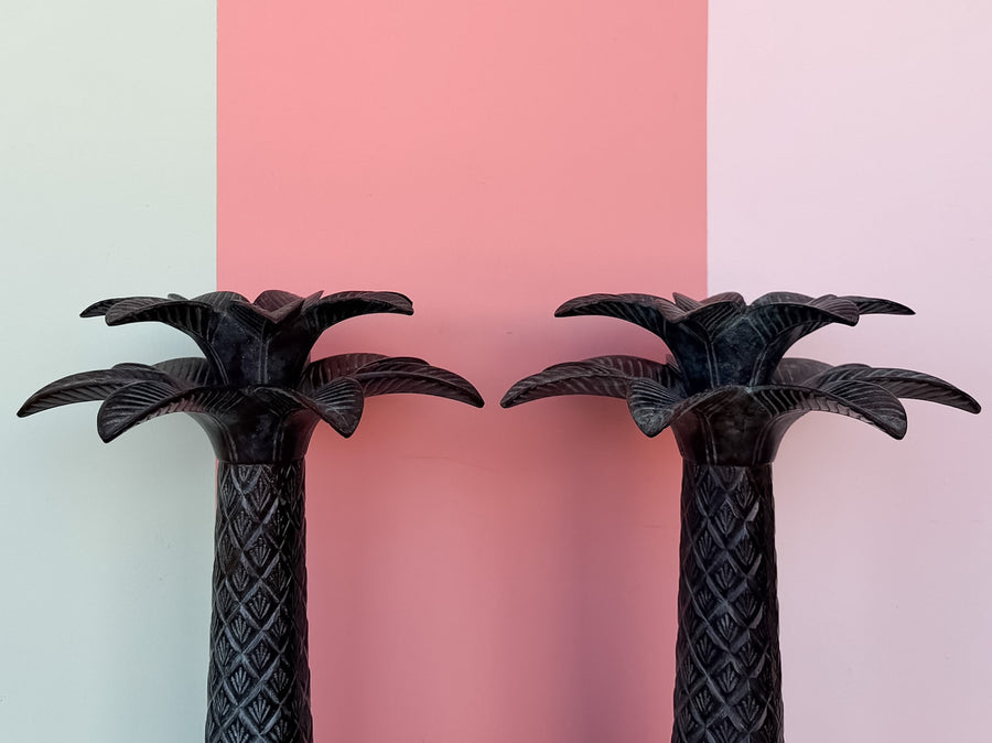 Pair of Large Palm Tree Candlesticks