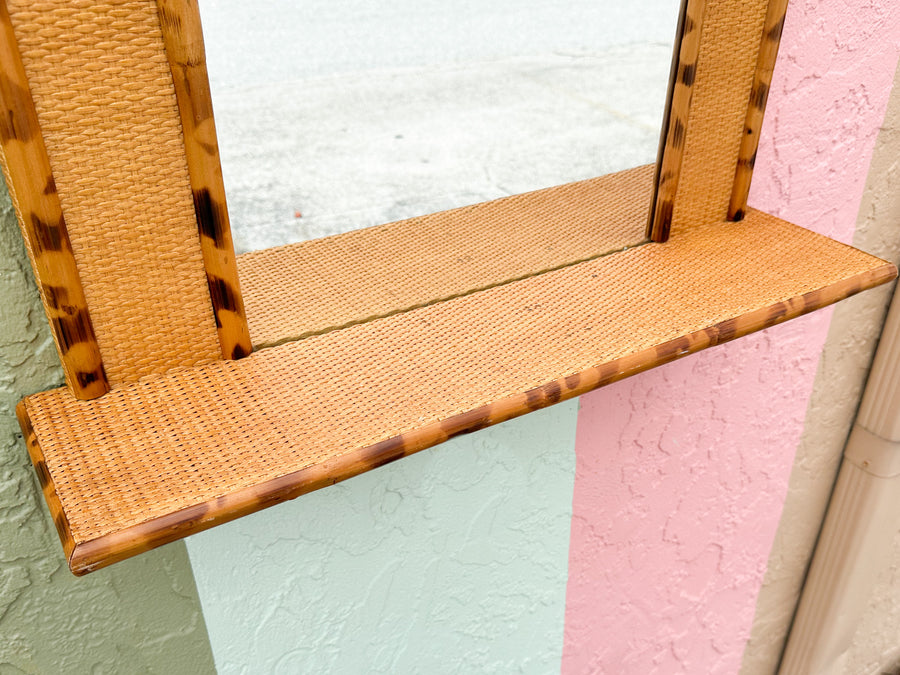 Tortoiseshell Bamboo Mirror with Shelf