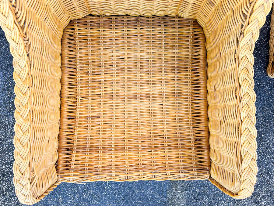 Pair of Braided Rattan Lounge Chairs
