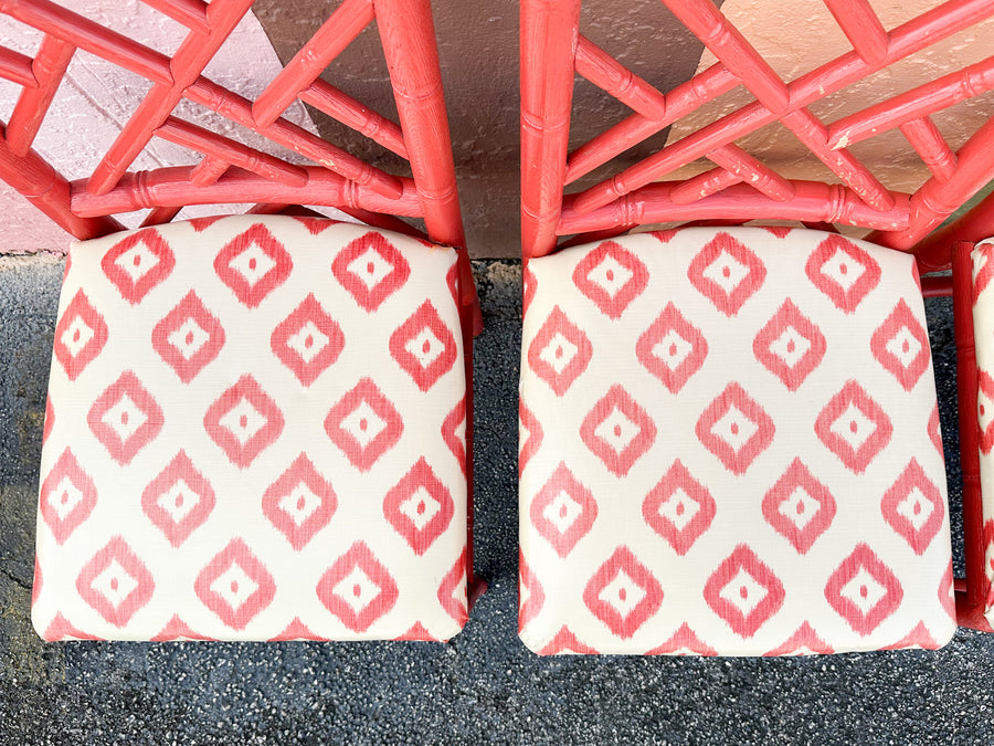 Set of Four Coral Chippendale Bar Stools