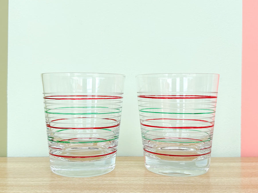 Set of Nine MCM Holiday Stripe Glassware