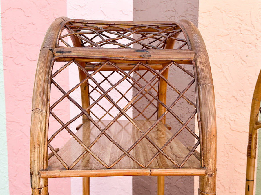 Pair of Old Florida Style Rattan Etageres