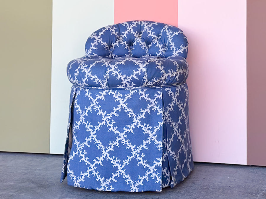 Sweet Blue and White Upholstered Vanity Chair