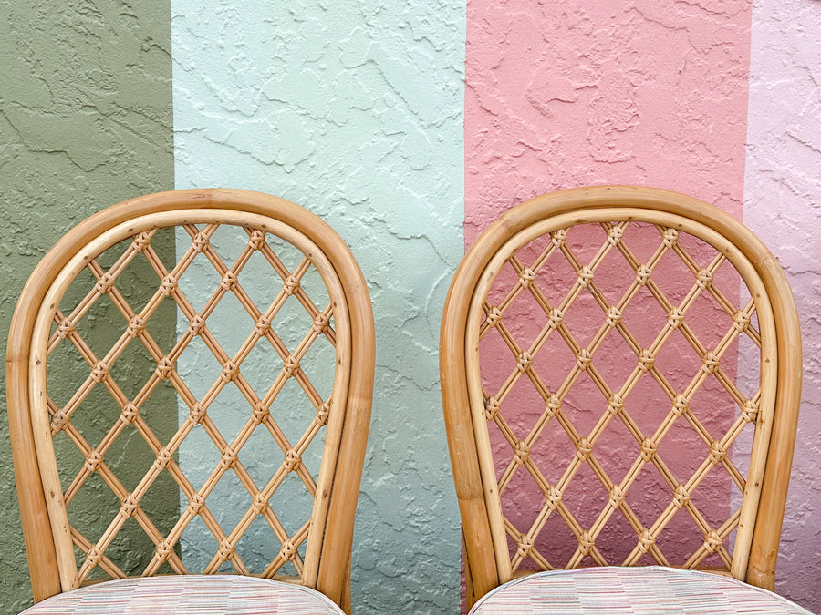 Set of Six Cute Coastal Rattan Dining Chairs