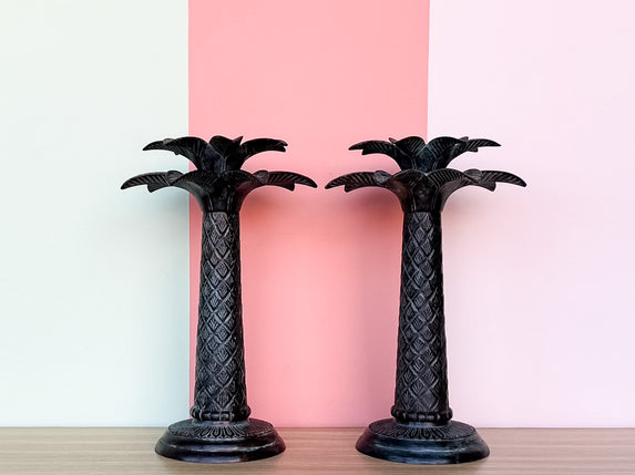 Pair of Large Palm Tree Candlesticks