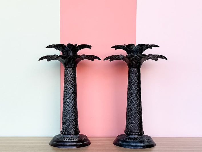 Pair of Large Palm Tree Candlesticks