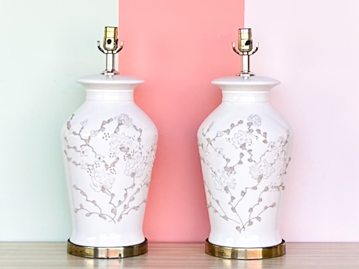 Pair of Neutral Floral Icing Lamps