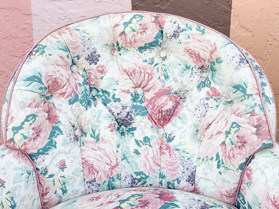 Pair of Cute Floral Upholstered Swivel Chairs