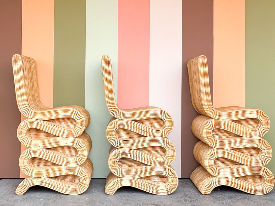Set of Three Natural Rattan Snake Bar Stools