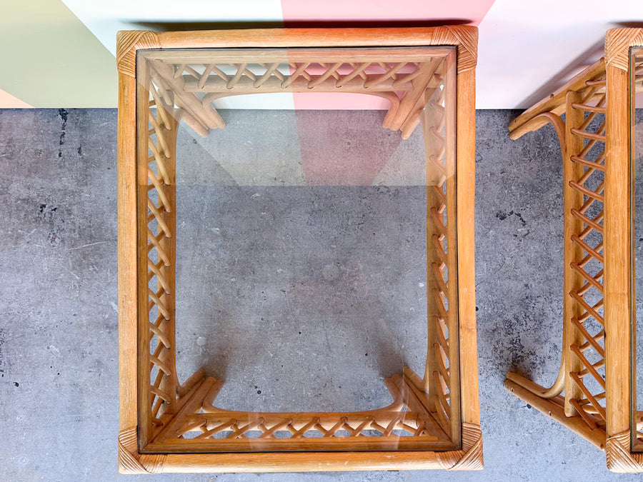 Pair of Kips Bay Show House Rattan Side Tables