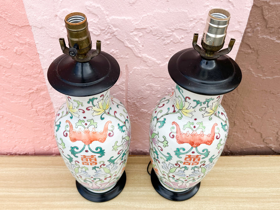 Pair of Colorful Chinoiserie Lamps