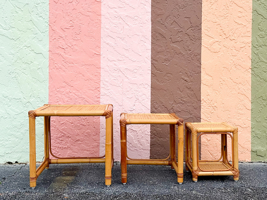 Set of Three Rattan Nesting Tables