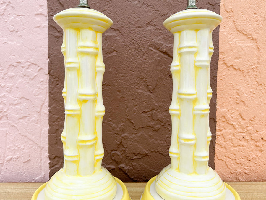 Cute Yellow Faux Bamboo Ceramic Lamps