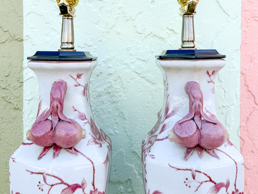 Pair of Pink Chinoiserie Lamps