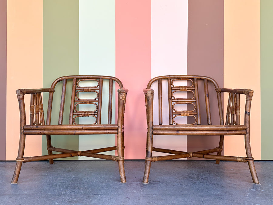 Pair of Ficks Reed Rattan Lounge Chairs
