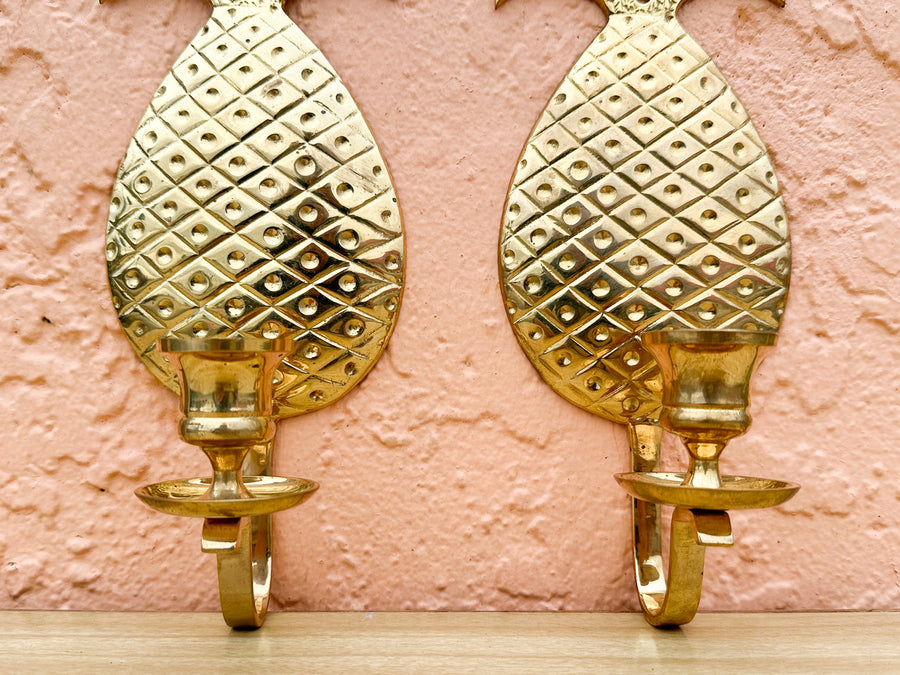 Pair of Brass Pineapple Wall Sconces