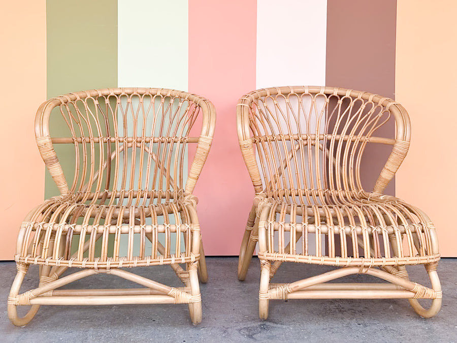 Pair of Coastal Chic Rattan Lounge Chairs