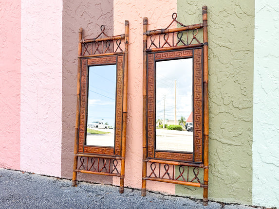 Pair of Island Chic Bamboo and Greek Key Mirrors