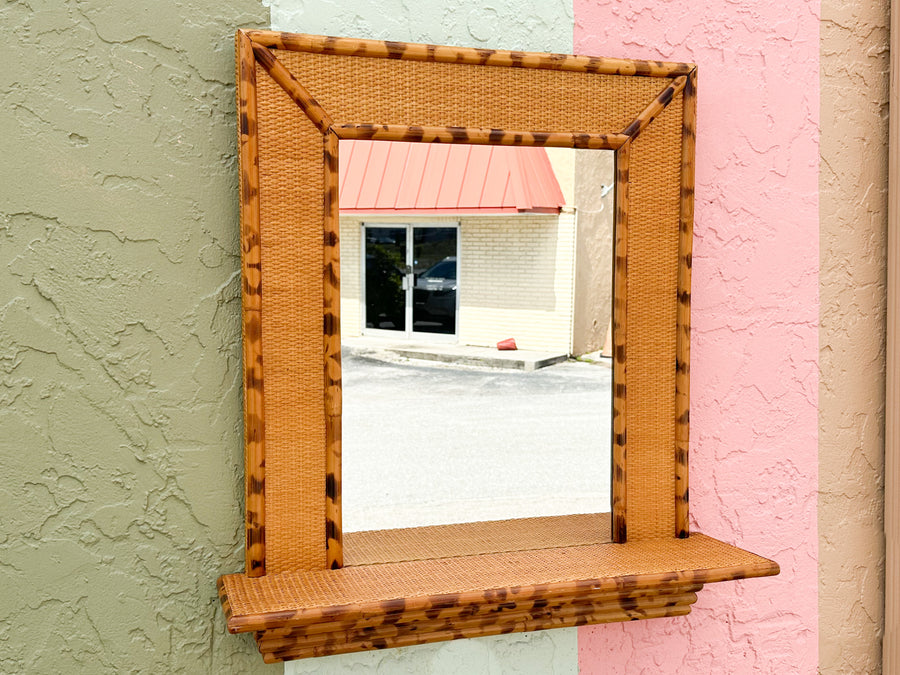 Tortoiseshell Bamboo Mirror with Shelf