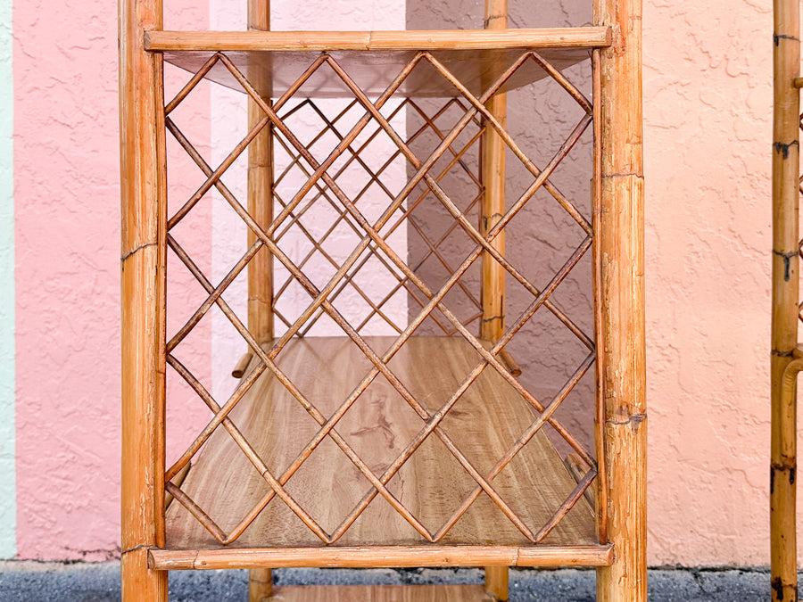 Pair of Old Florida Style Rattan Etageres
