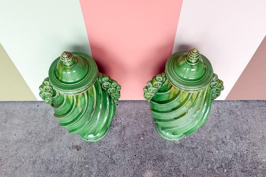 Pair of Drip Glaze Terracotta Urns
