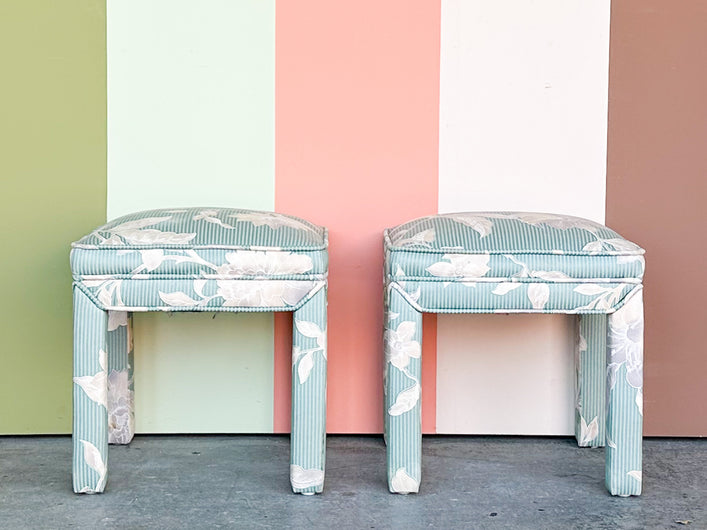 Pair of Floral Chic Parsons Style Stools