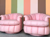 Pair of Pink Chic Upholstered Swivel Chairs