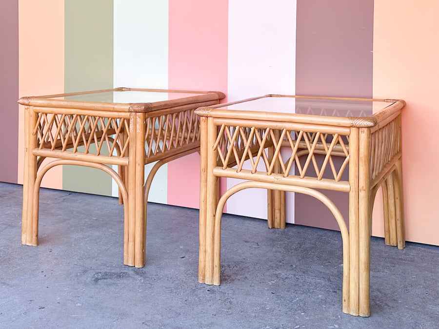 Pair of Kips Bay Show House Rattan Side Tables