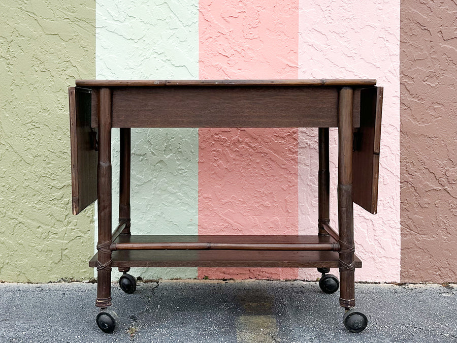 McGuire Rattan Flip Top Bar Cart