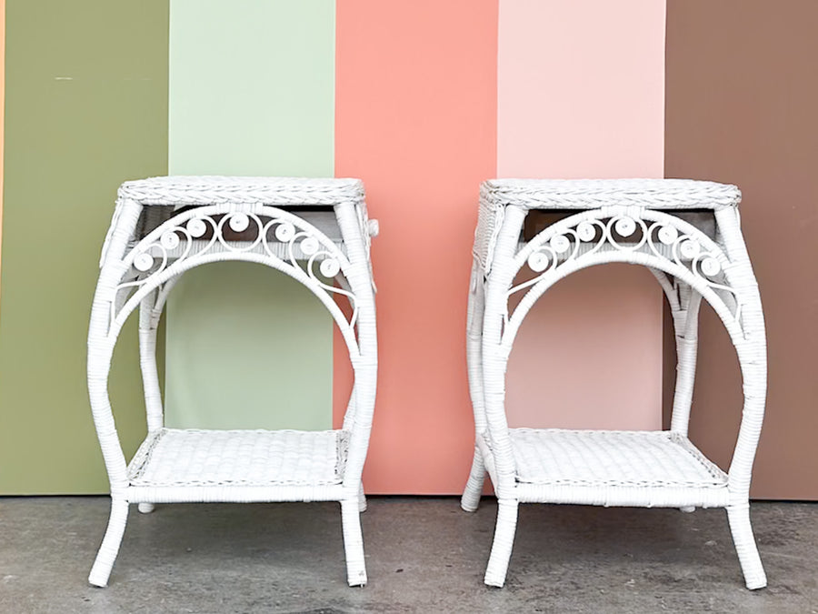 Pair of Fiddlehead Wicker Nightstands