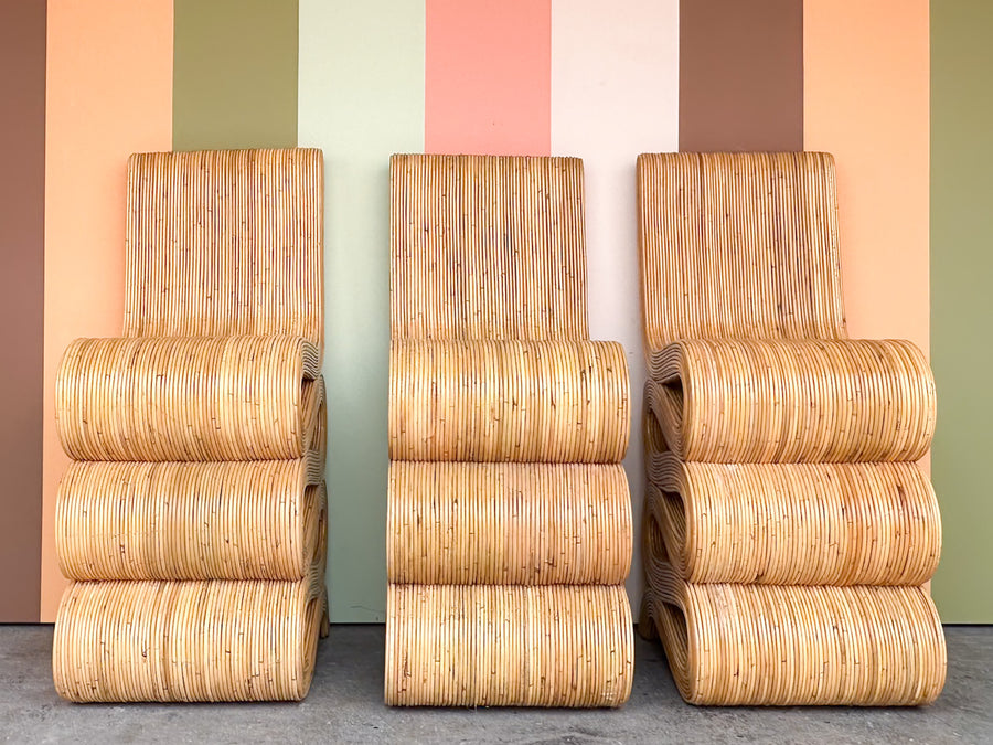 Set of Three Natural Rattan Snake Bar Stools