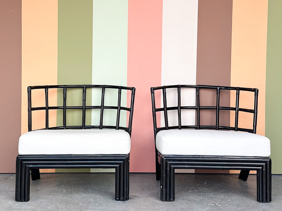 Pair of Curved Rattan Lounge Chairs