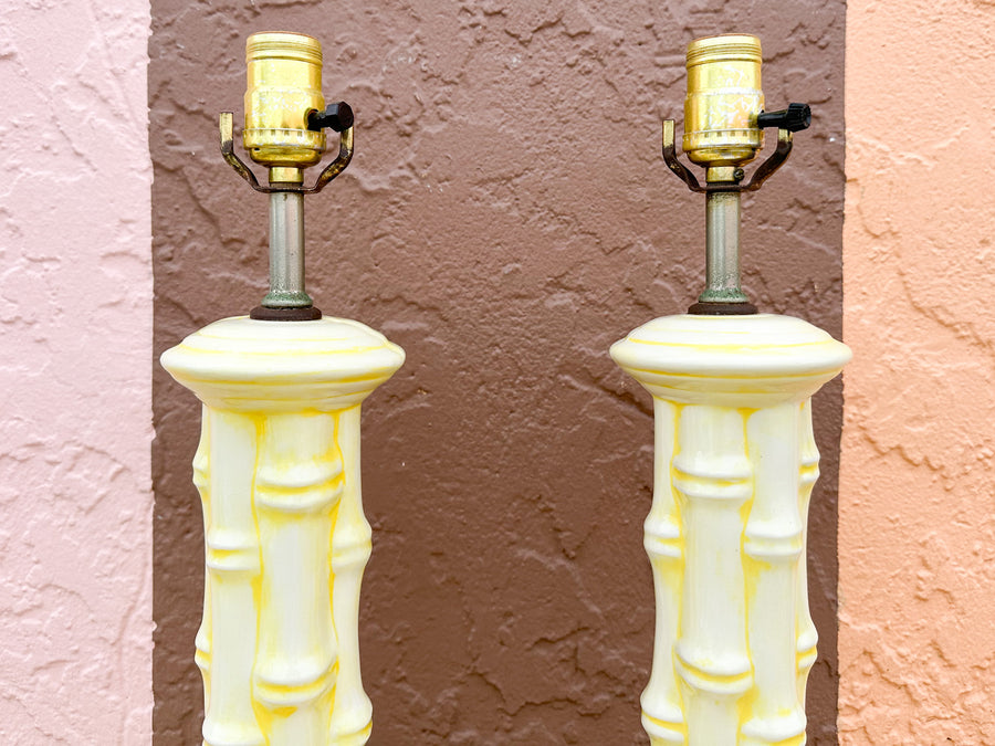 Cute Yellow Faux Bamboo Ceramic Lamps