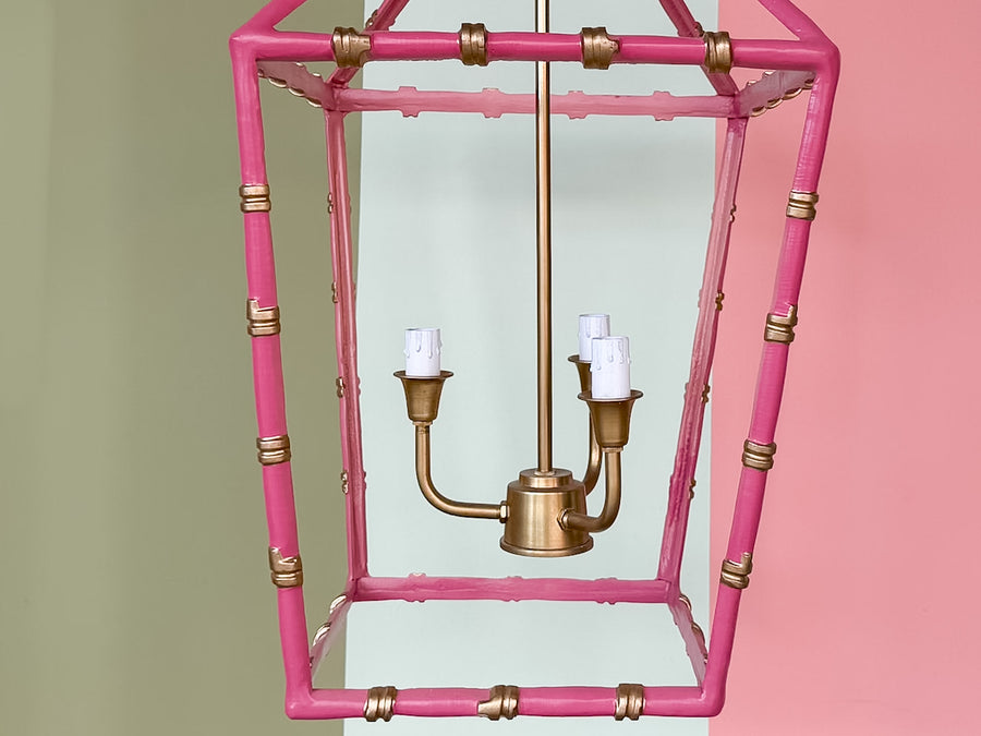 Pretty Pink Faux Bamboo Pagoda Lantern