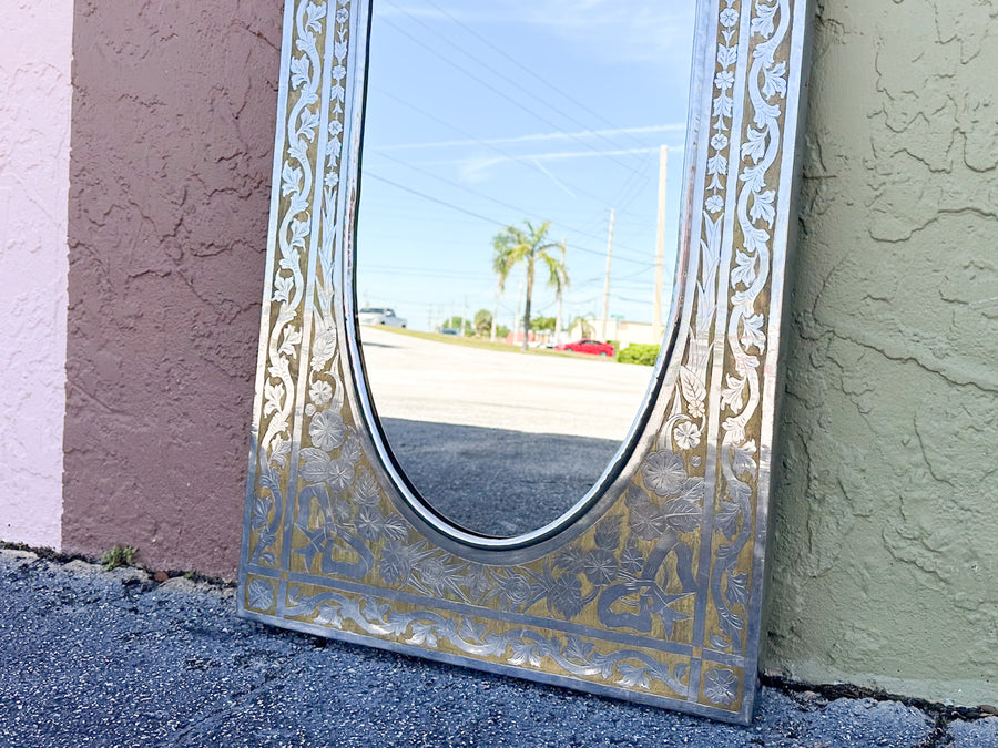 Pressed Metal and Wood Inlay Mirror