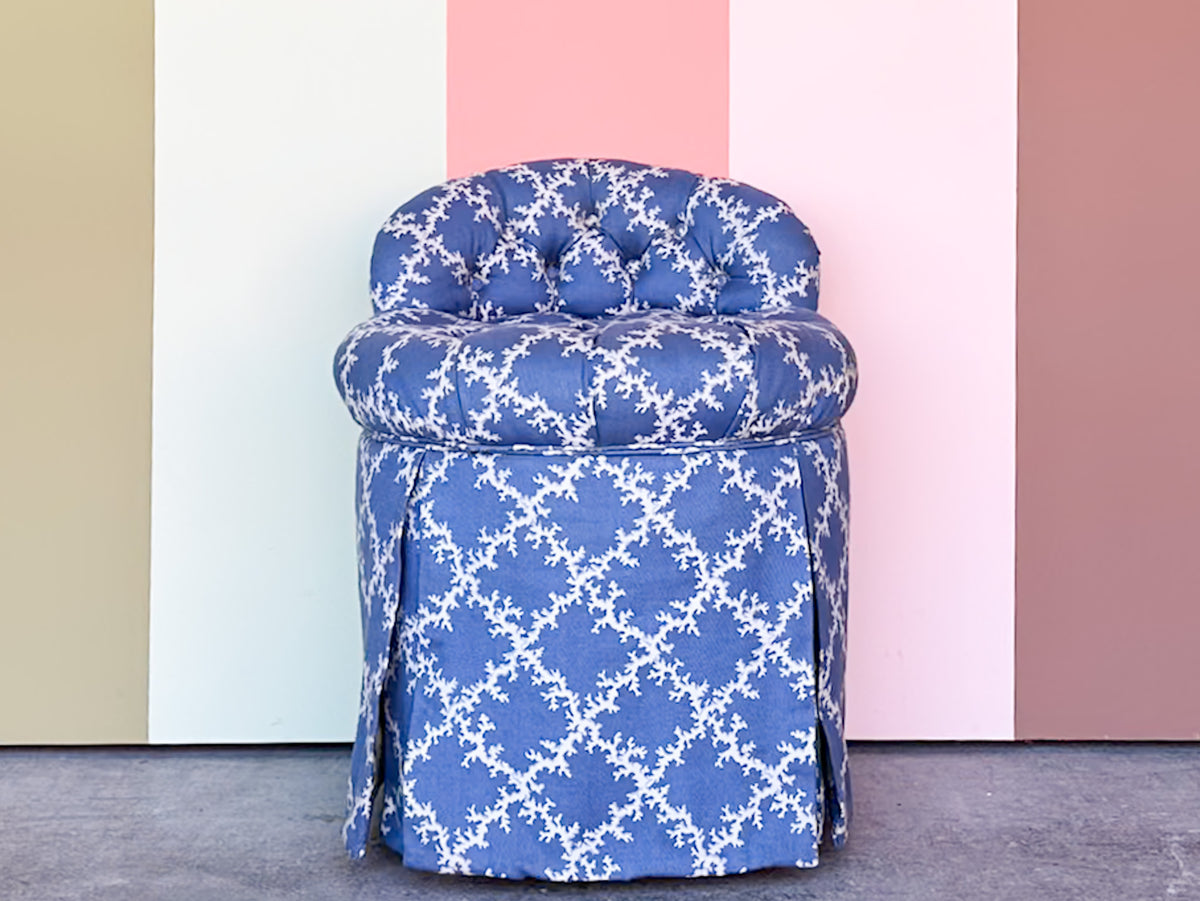 Sweet Blue and White Upholstered Vanity Chair