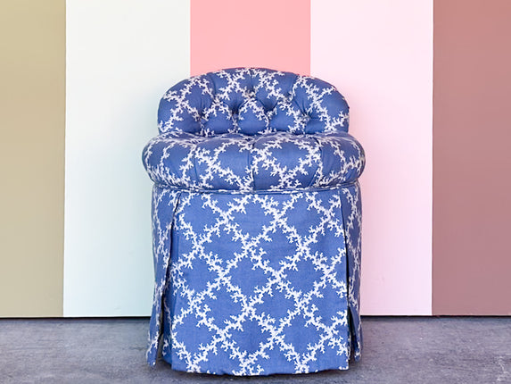 Sweet Blue and White Upholstered Vanity Chair