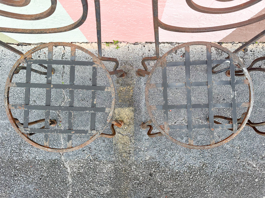 Set of Four Whimsical Circle Back Wrought Iron Chairs