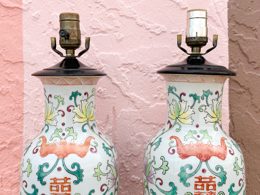 Pair of Colorful Chinoiserie Lamps
