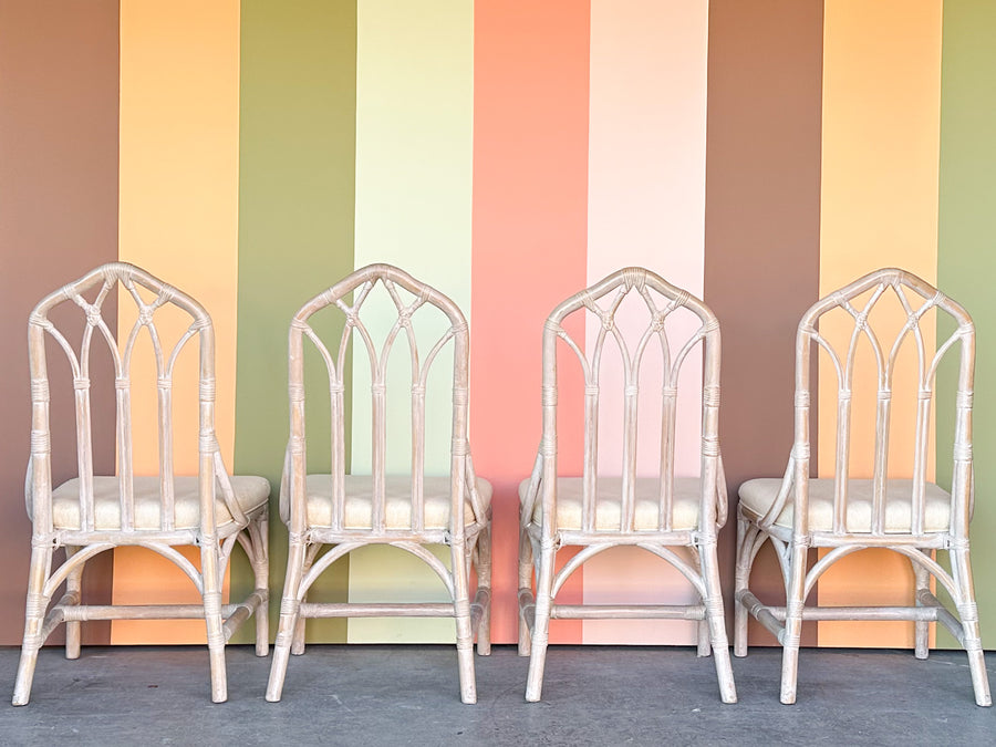 Set of Four McGuire Style Cathedral Dining Chairs
