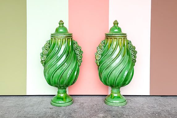 Pair of Drip Glaze Terracotta Urns