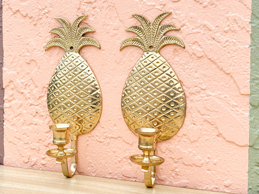 Pair of Brass Pineapple Wall Sconces