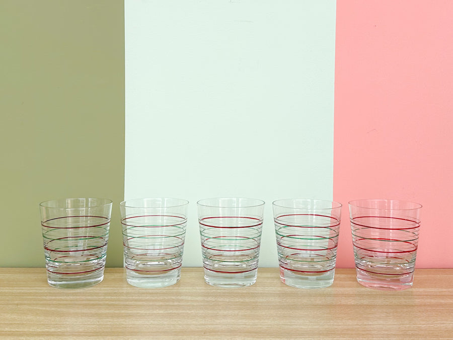 Set of Nine MCM Holiday Stripe Glassware