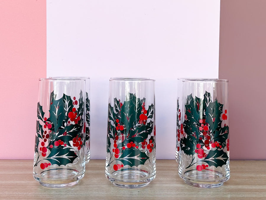 Set of Six Holly Tumblers
