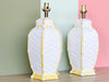 Pair of Faux Bamboo Woven Ceramic Lamps