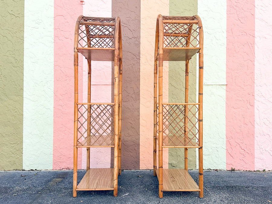 Pair of Old Florida Style Rattan Etageres