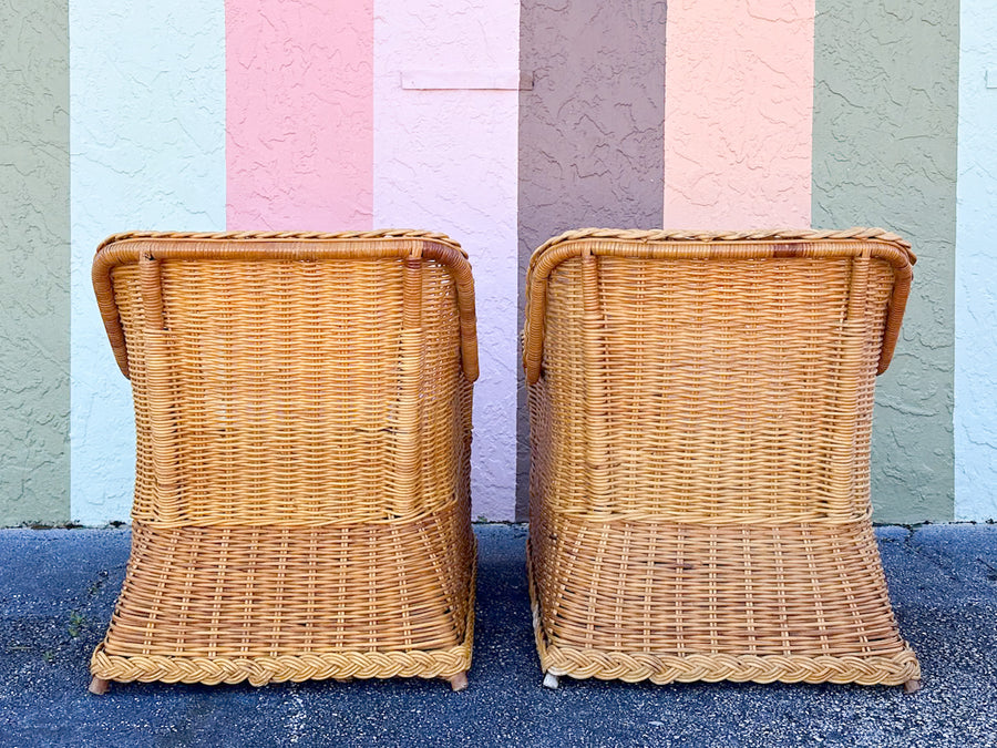 Pair of Braided Rattan Lounge Chairs
