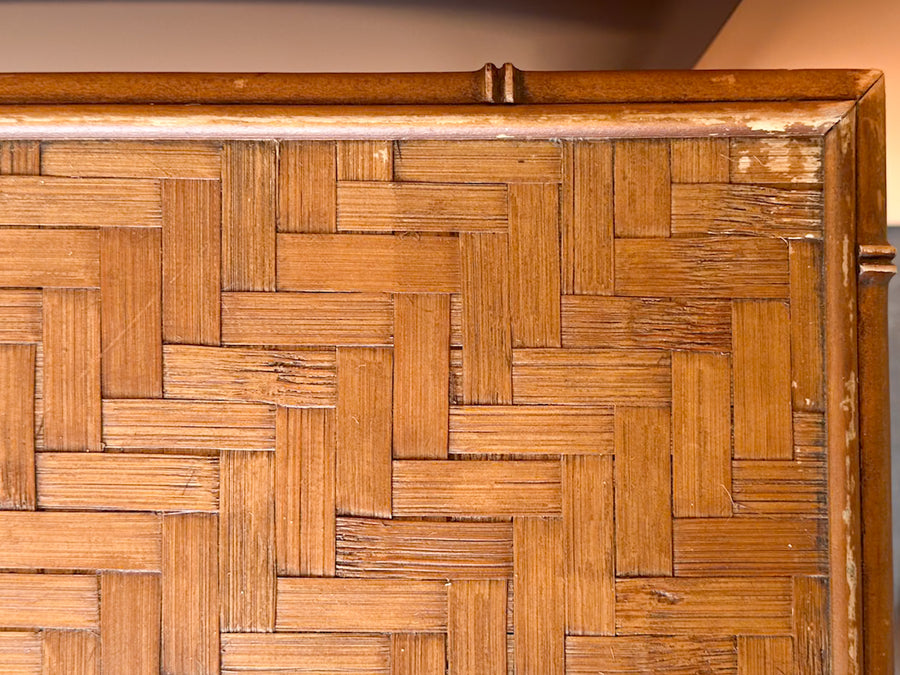 Old Florida Parquet Rattan Dining Table with Leaf